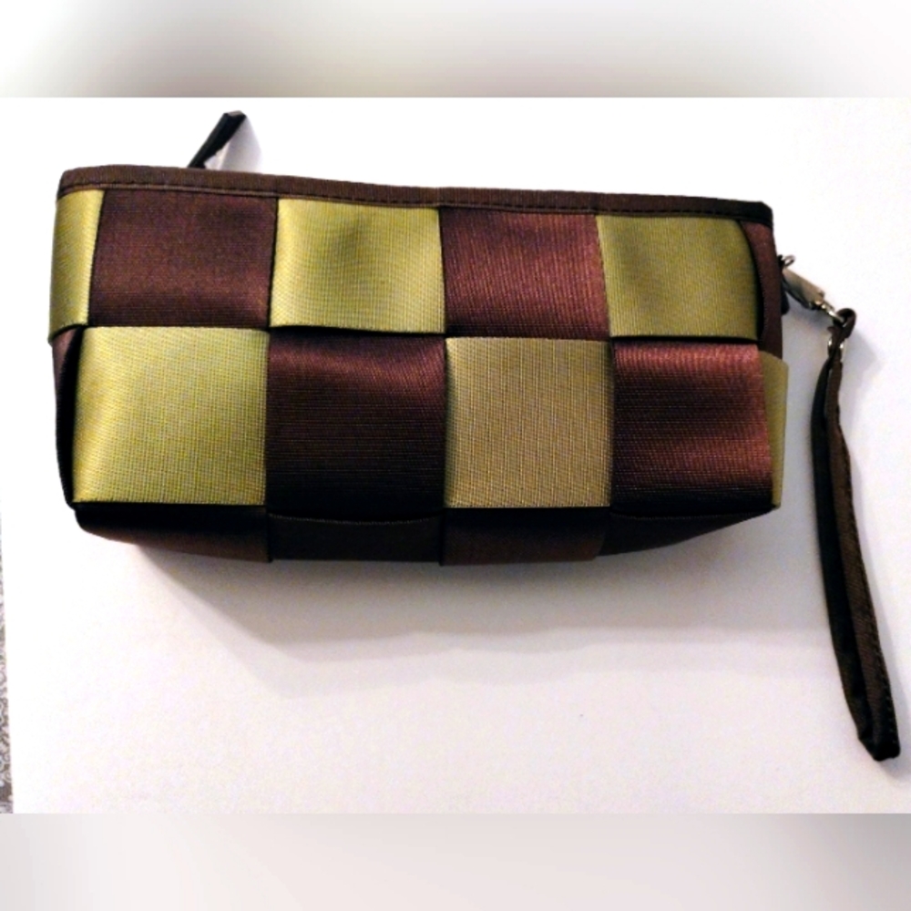 Purse sale!! Green and brown comely wristlet/ makeup bag